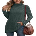 thumbnail image 1 of Ribbed Turtleneck Top for Women - Long Sleeve Basic Shirt with Side Slit, 1 of 5