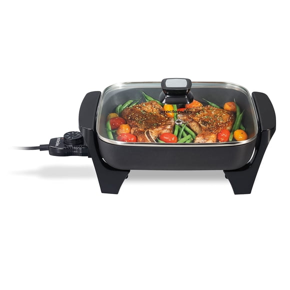 Proctor Silex Electric Skillet with Lid, 116 sq. in. Nonstick Cooking Surface for Frying, Sauteing, Simmering and Braising, Adjustable Temp 200° to 400° F, Black (3852