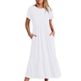thumbnail image 1 of Weiqiqre Robes de Boîte de Nuit et de Sortie pour Femmes, Robe d'Été Décontractée à Manches Courtes et Col Rond pour Femmes, Robe Longue Fluide à Étages de Plage avec Poches, 1 of 8