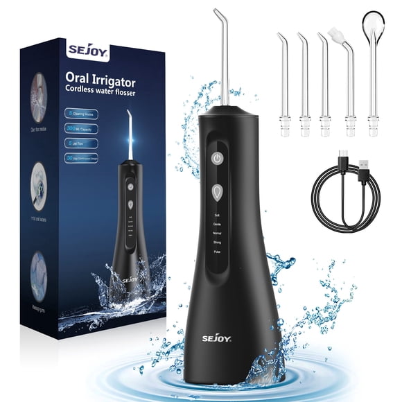 Toytexx Hydropulseur Sans Fil, Irrigateur Buccal Rechargeable de 300 ml avec 5 Modes de Nettoyage, 5 Embouts Jet, Hydropulseur Dentaire Portable Étanche IPX7 pour la Maison et les Voyages