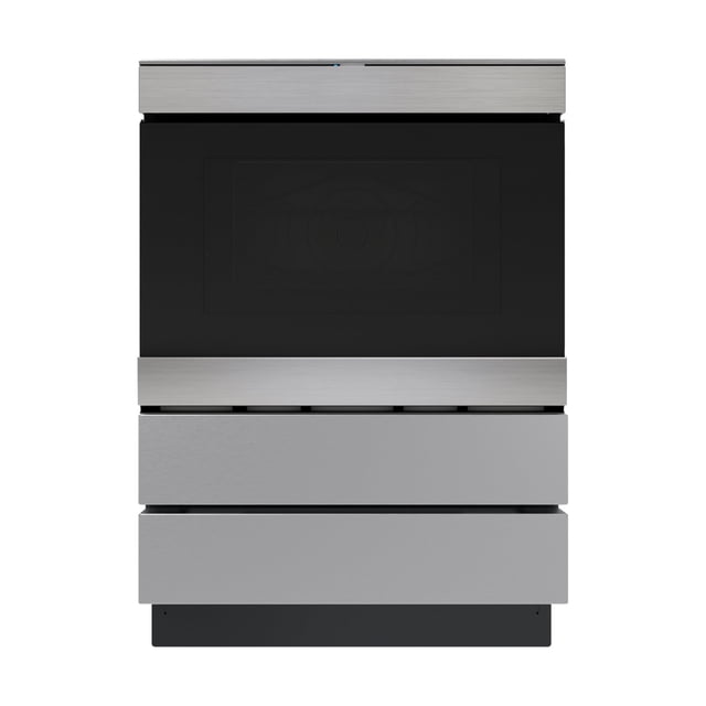 SHARP SKCD24U0GS Piédestal de Tiroir pour Micro-Ondes en Acier Inoxydable, Installation sous le Comptoir, Compatible avec Panneau avant Personnalisé, 2 Portes à Pousser pour Ouvrir