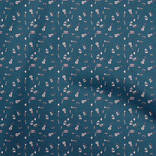 oneOone Polyester Spandex Teal Blue Fabric Musical Instruments Craft Projects Decor Fabric Printed By The Yard 56 Inch Wide