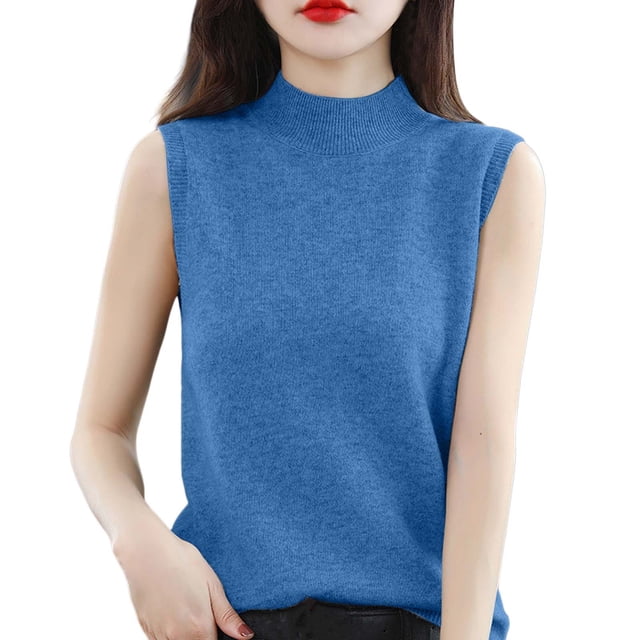 2025 Gilet à Demi-Col Roulé pour Femmes Gilet Chandail Surdimensionné Robe pour Femmes Sans Manches Chandail de Base Chemise Gilet Chandail pour Femmes Robe Gilet Chandail pour Femmes Cardigan Sans Manches Chandails Menthe Mignon Chandail