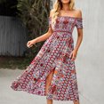 thumbnail image 1 of ANGGREK One Piece Off Shoulder Dress, Off Shoulder Slit Long Dress Floral Printed For Daily Life, 1 of 5