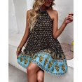 thumbnail image 1 of Robes à Col Halter Sans Manches Boho Imprimé Superposé Ourlet Large Décontracté Robe Imprimée Florale Été pour Fêtes, Clubs, Loisirs, Vie Quotidienne, Travail, Magasinage, Bureau, 1 of 6