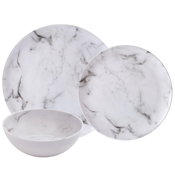 Safdie & Co. Ensemble Diner Marbre Blanc 12PC Brillant