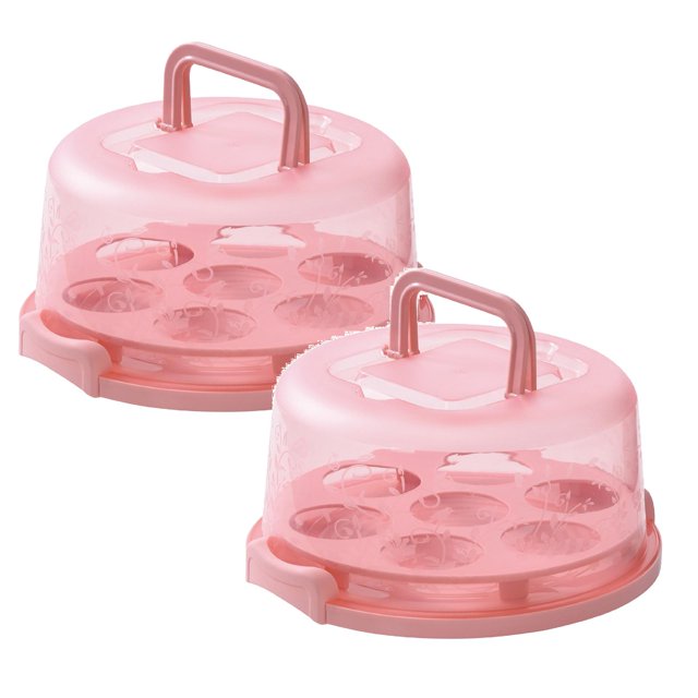 Oleegame 2PC Tin Foil Roll Cake Container Plastic Cover Lid Cake Cupcake Holder Portable Round Two Base For Cookies Fruit Etc
