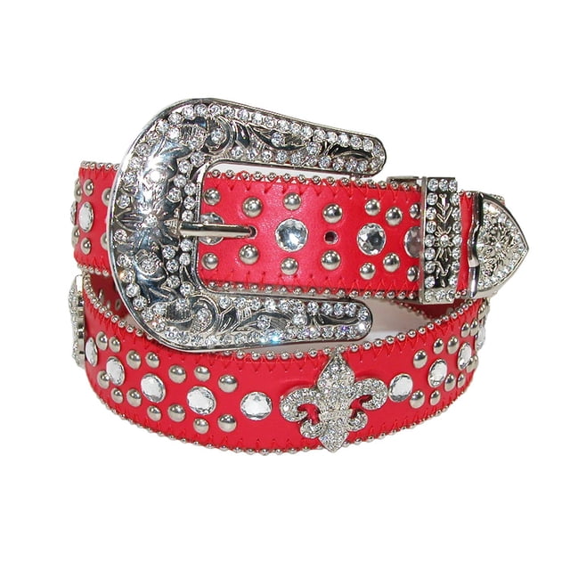CTM® Fleur de Lis Studded Rhinestone Belt (Women's)