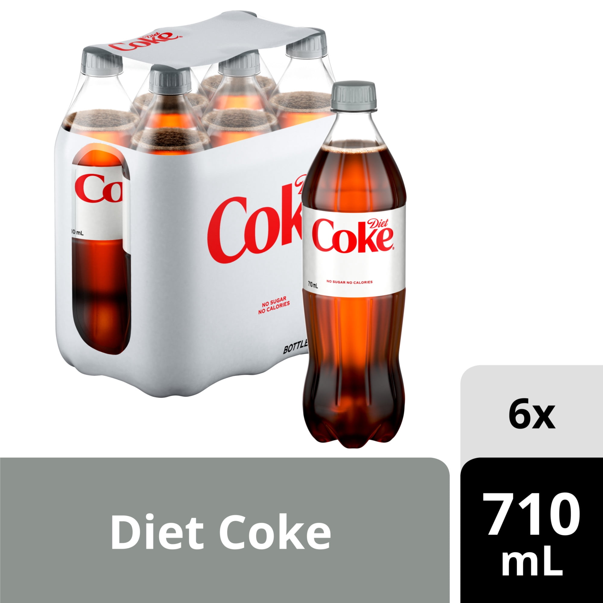 Diet Coke Soda Pop Bottles, 710 mL, 6 Pack
