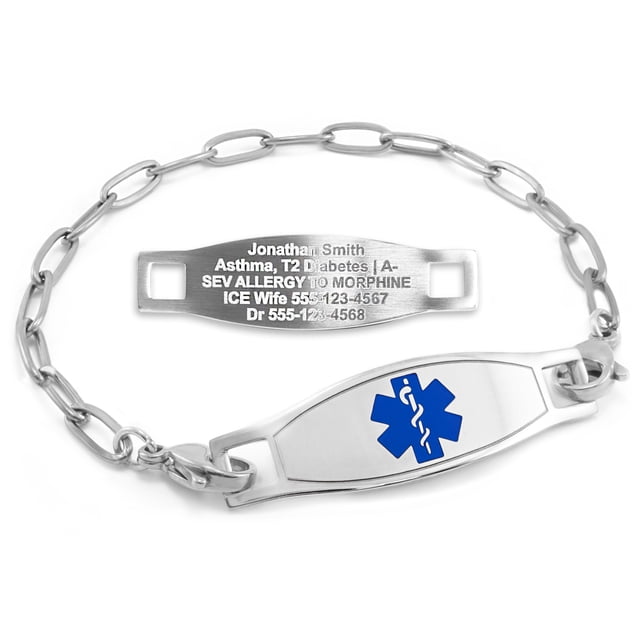 MedicEngraved Stainless Steel Custom Medical Alert Bracelet - 4mm Paperclip Link