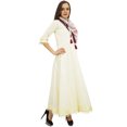 thumbnail image 5 of Bimba Robe Anarkali Classique en Coton Crème Évasée avec Pompons et Foulard - 24, 5 of 5