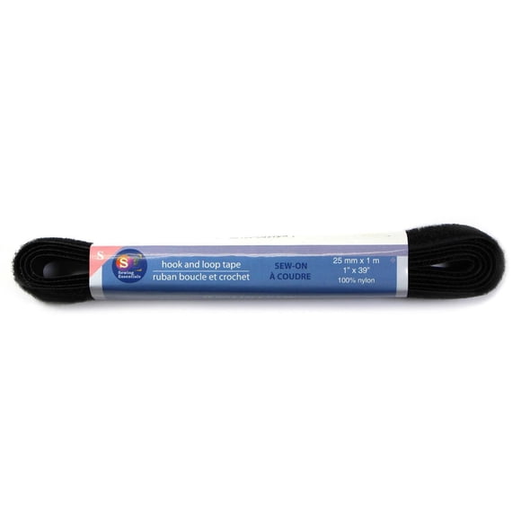 ESPRIT Sew-On Hook and Loop Tape, Black, 25 mm (0.98 in) × 1 m (1.09 yd)
