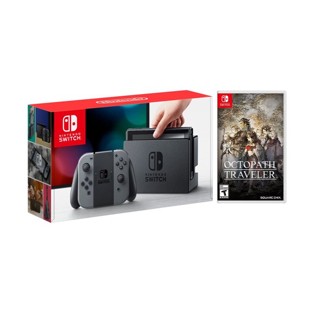 Nintendo Switch Gray Joy-Con Console Bundle with Octopath Traveler NS Game Disc - 2019 New Game!