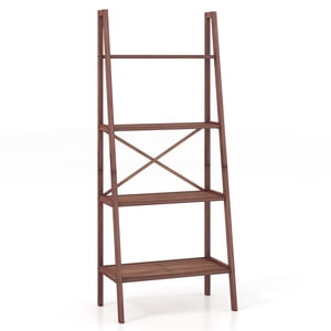 Patiojoy 4-Tier Bamboo Ladder Bookshelf Rustic Bookcase Floor Standing Shelving Unit Book Shelf Storage Organizer 1pc