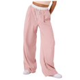 thumbnail image 1 of YFELWZ Women's Plus Size Color Contrast Draw Rope Casual Wide Leg Pocket Straight Leg Loose Wide Leg Pants Pink S, 1 of 9