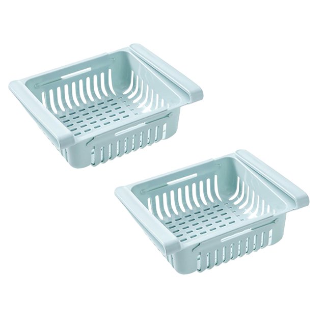 Oleegame 2PC Spoon And Lid Rest 2 Pack Fridge Storage Containers Retractable Space Refrigerator Drawer Organizer Kitchen Drain Basket Storage Rack Blue