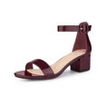 thumbnail image 1 of BLISSFUL STEP Women's Shoes Open Toe Block Heel Ankle Strap Sandals Burgundy 9.5, 1 of 8