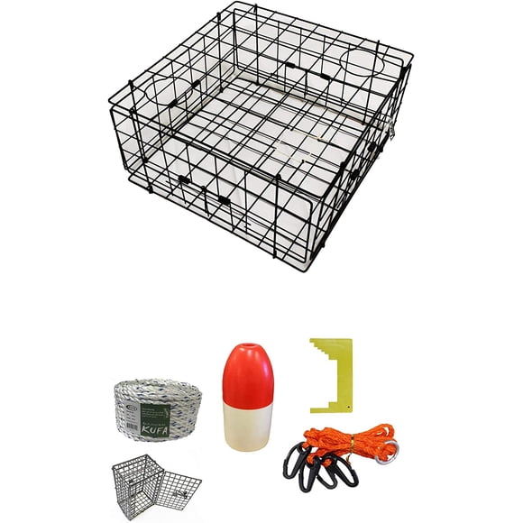 KUFA Piège à Crabe Enduit de Vinyle et Trousse d'Accessoires (Ligne Coulante Sans Plomb de 100 Pieds, Coupe-Crabe, Harnais, Sac d'Appâts et Flotteur de 11 Pouces) (S60+CES1)