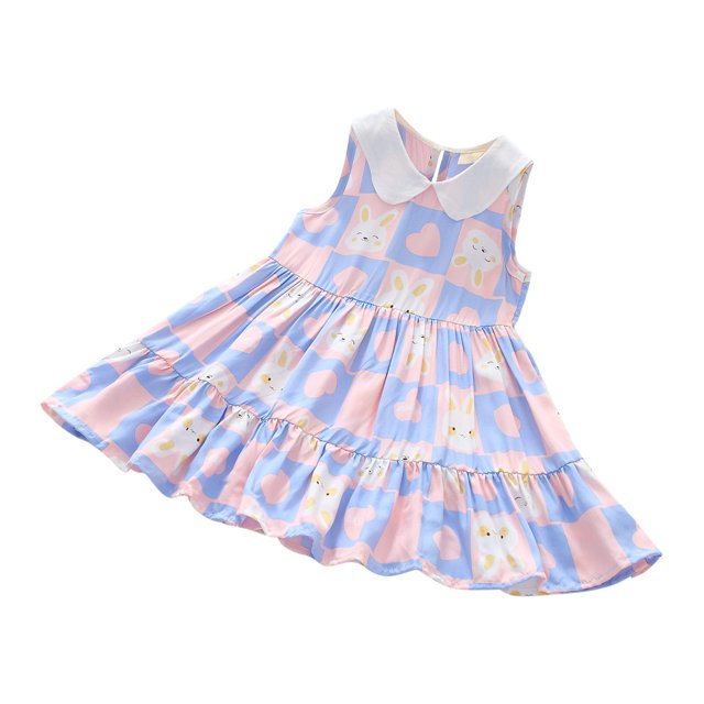 Yanlir Robe Confortable pour Bébé Fille, Enfants, Sans Manches, à Volants, Imprimé de Fleurs Douces, Col Rond, Robe Mi-Mollet pour Tenues Adorables 2-10 Ans (Bleu Clair, 9-10 Ans)