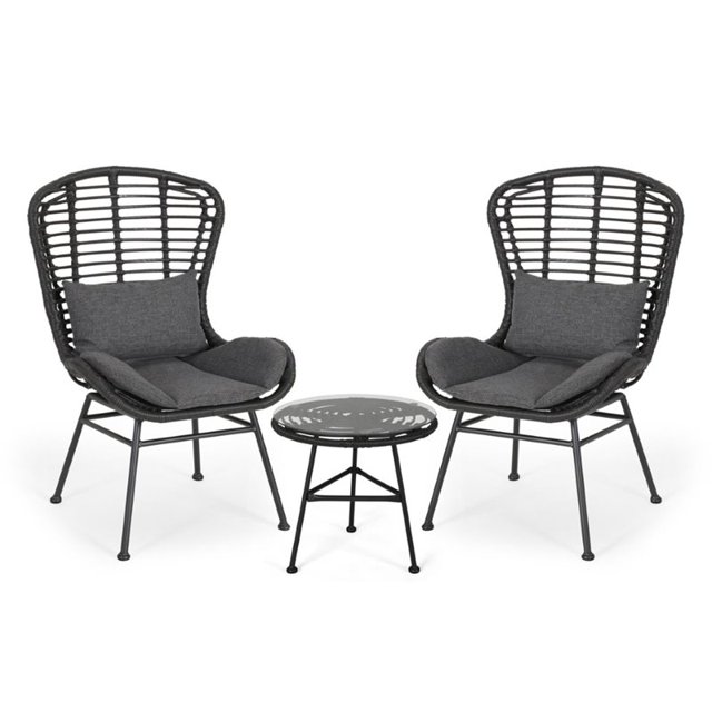 Noble House la Habra Ensemble de Conversation en Osier pour Extérieur 3 Pcs Gris