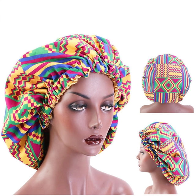 Cap Large Sleep Hat Women African Floral Print Cap Double Layer Wide Band Sleep Makeup Bonnet