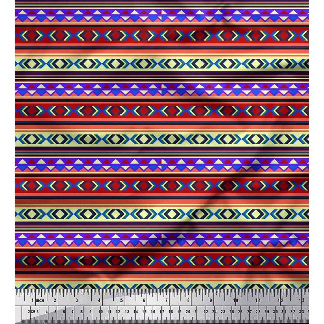 Soimoi polyester Crepe Fabric Aztec Geometric Print Fabric by Yard 52 Inch Wide