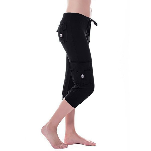 Capri Pants for Women Plus Size Side Pockets Cargo Pants Elastic Drawstring Casual Cropped Pants