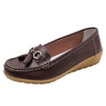 thumbnail image 1 of B91xZ Mocassins à Lacets pour Femmes Décontractés Penny Loafers Rétro Mocassins pour Dames Confort à Enfiler Chaussures Bateau Mode Ballerines Classiques, Coffee 9, 1 of 5