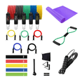 thumbnail image 1 of All-in-One Fitness Training Kit: 10 Colored Resistance Bands (5-30 lbs), Figure-8 Resistance Rope with Foam Handles, Steel Wire Jump Rope, 5 Standard Resistance Rings, Purple Yoga Band, Door Hook,, 1 of 6
