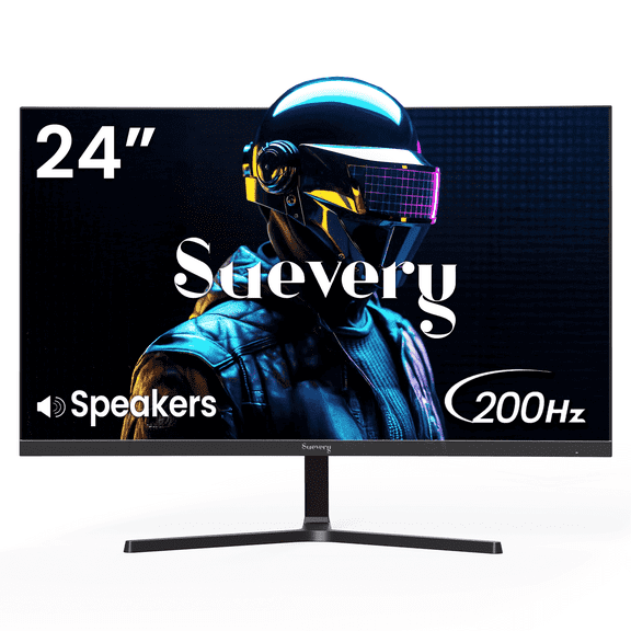Suevery 24" 200Hz Gaming Monitor, FHD Computer Monitor, Built-in Speakers, 120% sRGB, FreeSync, Black