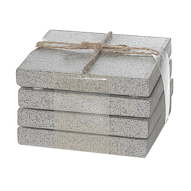 Ensemble de 4 sous-Verres Carrés en Pierre Terrazzo Coaster 4X4, Ensemble de Quatre sous-Verres Carrés Superposés en Pierre Naturelle avec Motif Terrazzo Moucheté, Noués avec Ficelle Rustique, Conçus pour Protéger les Plaques à Manger des Anneaux d'Eau et de la Chaleur, Convient Aussi comme Petits Plateaux Décoratifs.