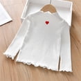 thumbnail image 2 of Girls Fall Shirts And Tops Baby Spring Heart Print Cotton Ruffle Long Sleeve Knitted Pullover White Casual Fall Tops for 6-7 Years, 2 of 4