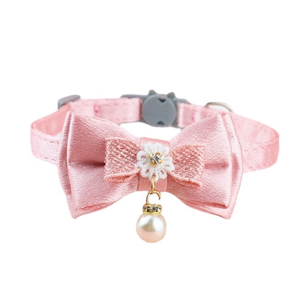 Cat Bow Collar, Pet Collar Skin Friendly Adjustable for Walking for Daily Lace Bow,Pearl Pendant Bow,Lace Bow Detachable,Pearl Pendant Bow Detachable