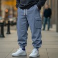 thumbnail image 3 of Yuyuzo Mens Cargo Sweatpants Causal Drawstring Workout Joggers Fleece Solid Color Athletic Pants with Pockets, 3 of 7