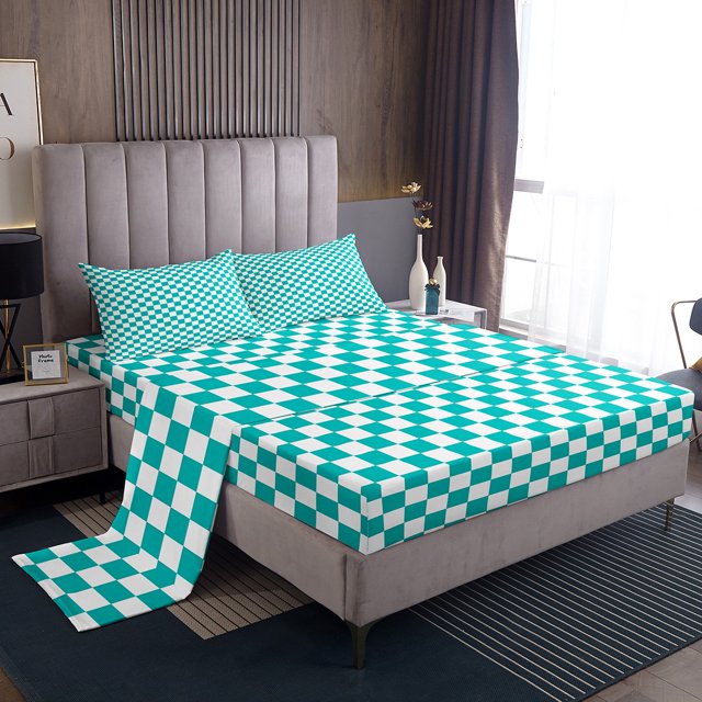 Erosebridal Checkered Gingham Sheet Set Twin, Rectangle Geometry Bedding Sets Twin Size, Teens, 3pcs