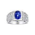 thumbnail image 1 of RYLOS Men's Rings Sterling Silver Designer Nugget Ring Oval 9X7MM Gemstone &  Diamonds  Blue Star Sapphire Birthstone Rings For Man Size 9, 1 of 7