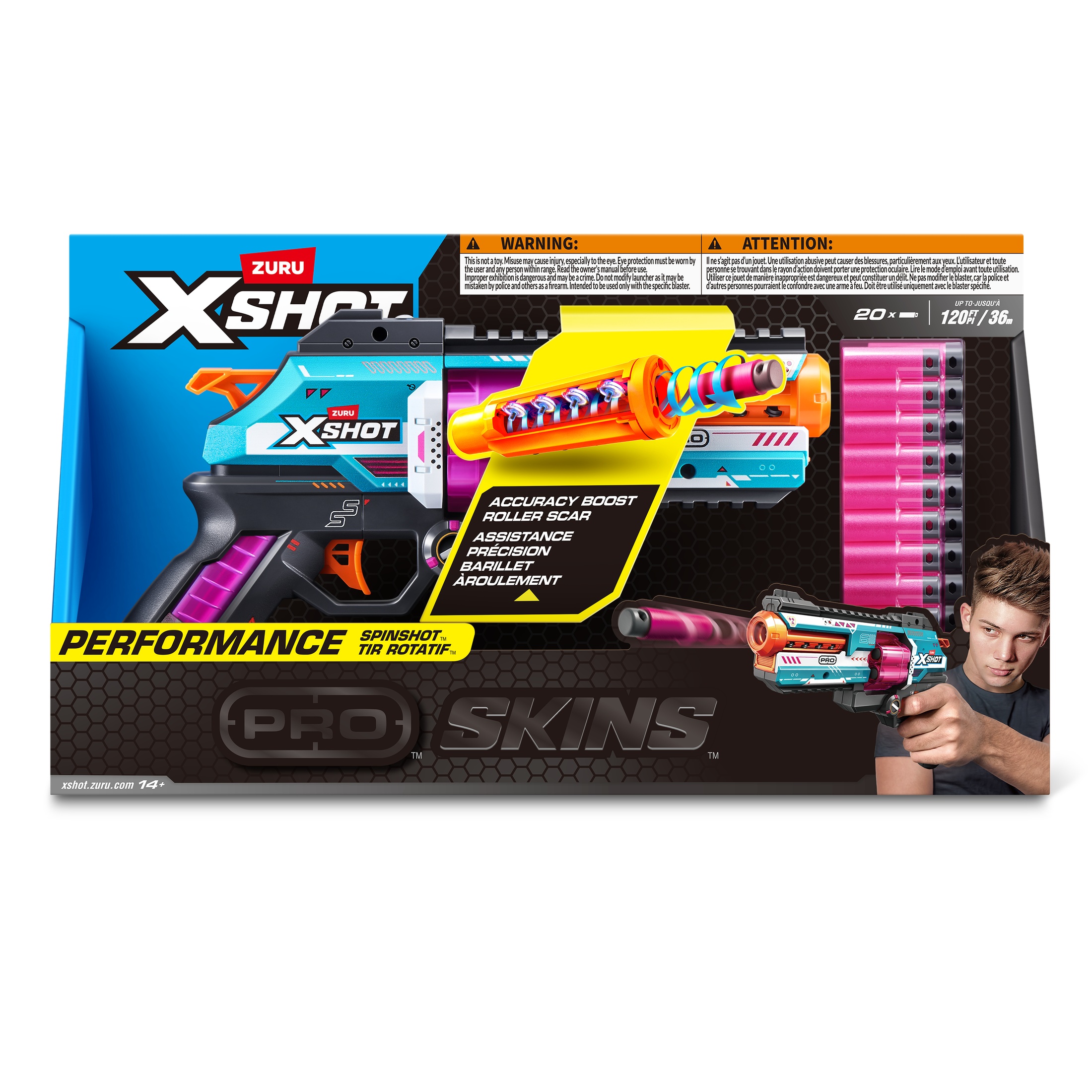 Pistolet à fléchettes à canon basculant XSHOT SKINS Pro Series de ZURU avec 20 Fléchettes à poche d'air (à partir de 14 ans)