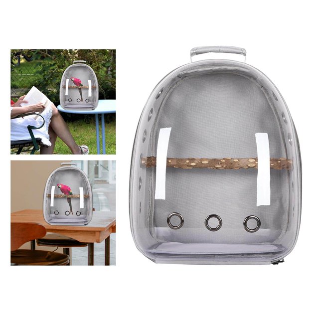Langgg Bird Carrier Cage Shoulder Bag Pet Parrot Travel Clear Backpack Gray