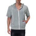 thumbnail image 1 of INSPIRE CHIC Men's Short Sleeve Hoodies Solid Color Zip Up Jackets with Hood M Gray, 1 of 7