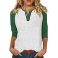 thumbnail image 1 of ManxiVoo Relaxed Fit Womens Top V Neck 3 4 Sleeve Button Front Shirt with Raglan Sleeves for Summer L Size Green, 1 of 5