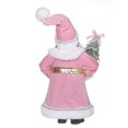 thumbnail image 4 of HOLIDAY TIME 16 IN Dark Skin Tone Pink Robe Santa Figurine, 60% Polyester 40% PP Santa Statue Holding Mini Christmas Tree Tabletop Decor, 4 of 5