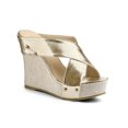 thumbnail image 1 of BLISSFUL STEP Women's Shoes Wedge Open Toe Crisscross Straps Linen Platform Sandals Gold Tone 8.5, 1 of 8