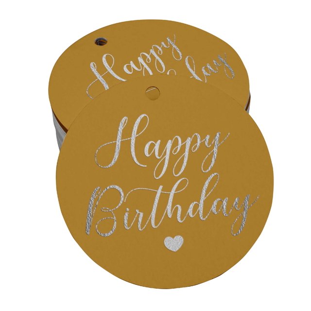 Inkdotpot Pack Of 100 Happy Birthday Favor Paper Tags Craft Real Silver Foil Hang Tags