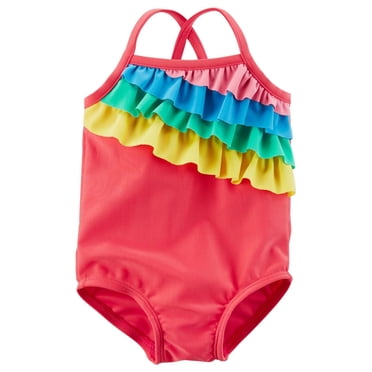 Carter's Swimsuit for Baby Girl's Rainbow Ruffle 1-Piece Swimwear Strap RED 12 Months / 18 Months