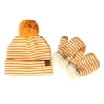 thumbnail image 1 of Kids Winter Stripes Beanie Pompom Hat Cap Full Finger Mittens Gloves Warm Set, 1 of 10