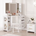 thumbnail image 1 of Yiwa Corner Vanity Table with LED Mirror, 3-Fold Mirror, Power Station, USB Outlets, and Stool for Bedroom, 1 of 5
