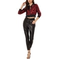 thumbnail image 2 of INSPIRE CHIC Blouson Bomber Court à Paillettes Scintillantes à Fermeture Éclair pour Femme Rouge-A TP, 2 of 5
