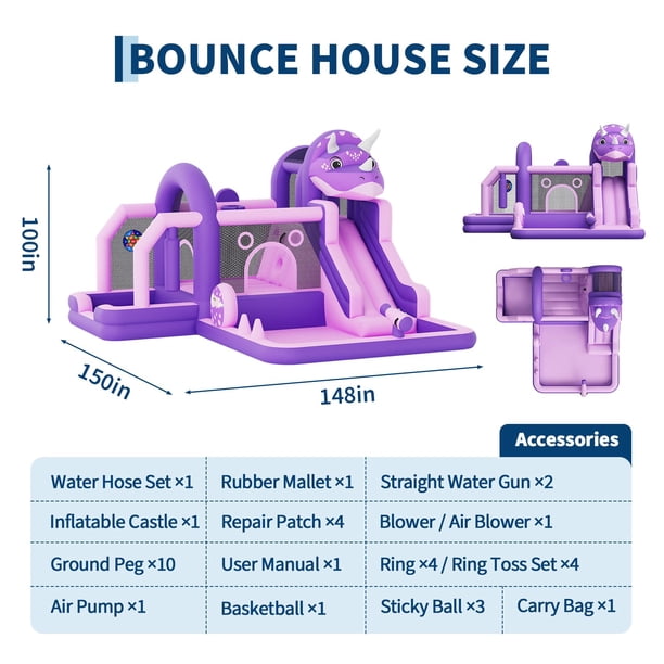 Château Gonflable Dinosaure Avec Toboggan – Maison De Saut Géante 382x375x254 Cm – Inclut Souffleur Et Accessoires
