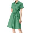 thumbnail image 1 of INSPIRE CHIC Robe Courte pour Femme à Col Évasé avec Poches et Taille Élastique TP Vert, 1 of 8