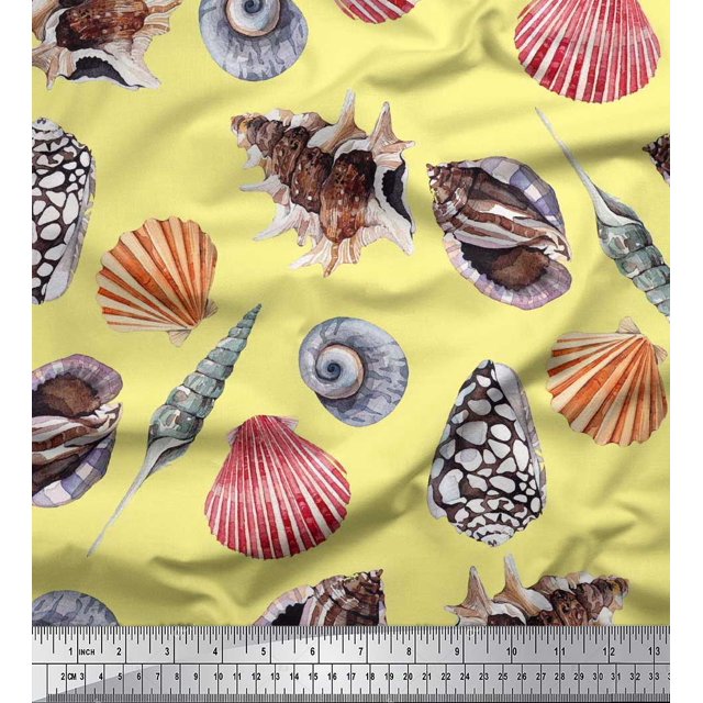 Soimoi Cotton Voile Fabric Colorful Shells Ocean Printed Craft Fabric by the Yard 56 Inch Wide